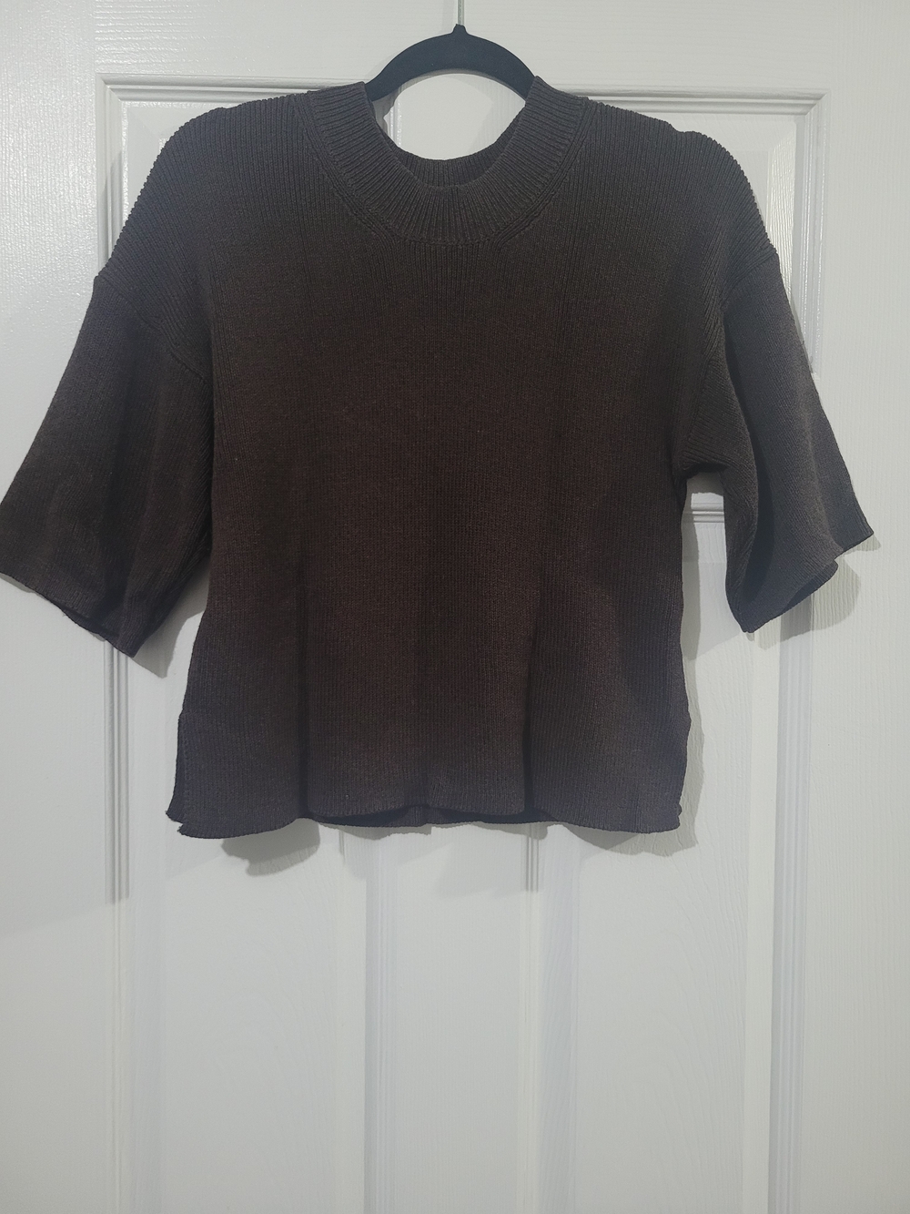 Massimo Dutti Dark Brown Short-Sleeve Crewneck Sweater